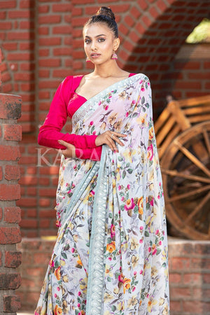 Floral print chiffon saree online sale