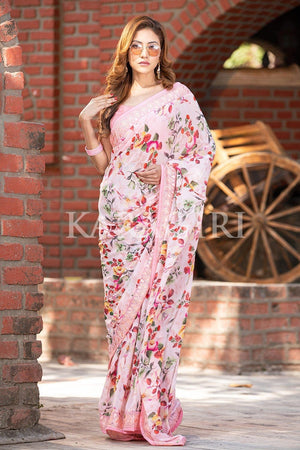 Buy Floral Print Saree with Blouse by Punit Balana at Aza Fashions | Floral  print sarees, Red chiffon, Indian saree blouses designs