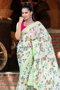 Floral Print Saree Sage Green Floral Print Saree saree online