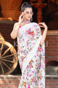 Floral Print Saree White Floral Print Saree saree online