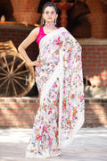 Floral Print Saree White Floral Print Saree saree online