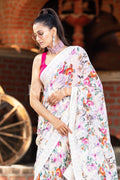 Floral Print Saree White Floral Print Saree saree online