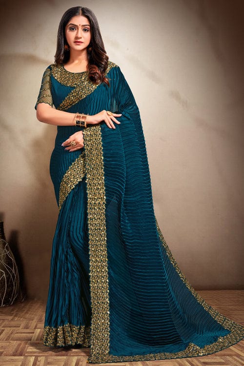 blue georegtte saree