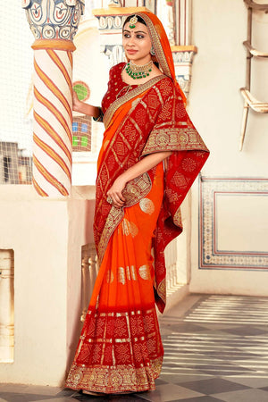 Aerospace Orange Georgette Saree