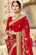 Georgette Saree Apple Red Embroidered Georgette Saree saree online