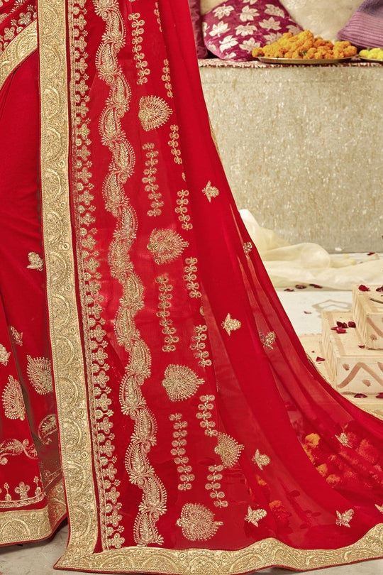 Georgette Saree Apple Red Embroidered Georgette Saree saree online