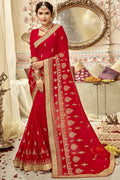 Georgette Saree Apple Red Embroidered Georgette Saree saree online