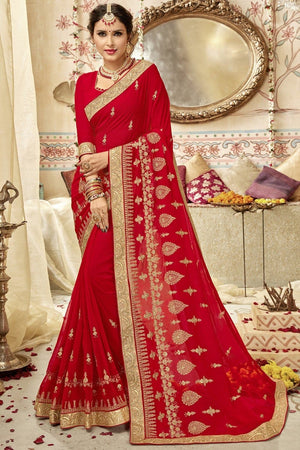 Georgette Saree Apple Red Embroidered Georgette Saree saree online