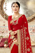 Georgette Saree Apple Red Embroidered Georgette Saree saree online