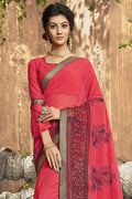 Georgette Saree Apple Red Stone Work Printed Georgette Saree saree online