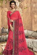 Georgette Saree Apple Red Stone Work Printed Georgette Saree saree online