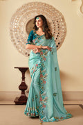 blue georegtte saree