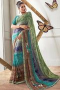 Georgette Saree Azure Blue Printed Georgette Saree saree online