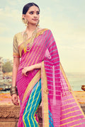 Beautiful Deep Pink And Blue Georgette Saree