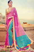 Beautiful Deep Pink And Blue Georgette Saree