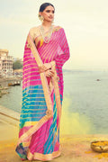 Beautiful Deep Pink And Blue Georgette Saree