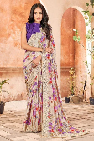 Beige Georgette Sareee