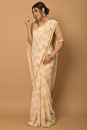 Beige White Dual Tone Georgette Saree
