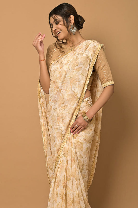beige georgette saree