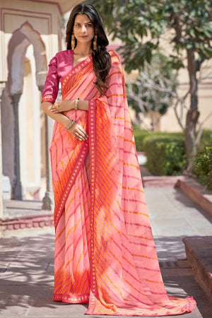 Brink Pink Georgette Saree