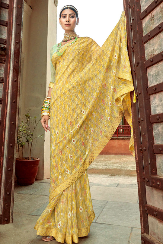 yellow georgette saree