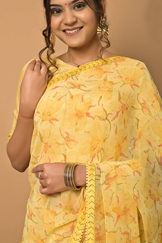yellow georgette saree