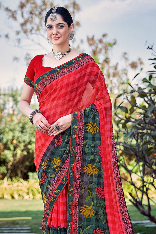 Candy Apple Red Georgette Saree