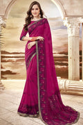 Cardinal Purple Stone Work Printed Georgette Saree