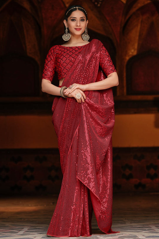 maroon georgette saree