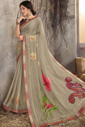 Cedar Brown Printed Georgette Saree