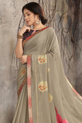 Cedar Brown Printed Georgette Saree