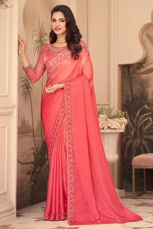 Cerise Pink Georgette Saree