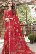Chili Red Printed Georgette Saree