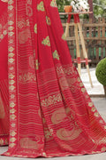 Chili Red Printed Georgette Saree