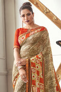 Coffee Brown Printed Georgette Saree
