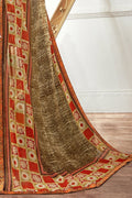 Coffee Brown Printed Georgette Saree