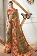 Coffee Brown Printed Georgette Saree