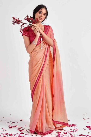 Coral Pink Georgette Saree