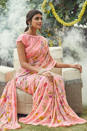 Crepe Pink Georgette Saree