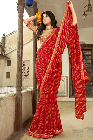 Crimson Red Georgette Saree