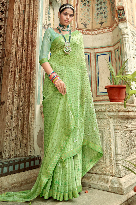 green georgette saree