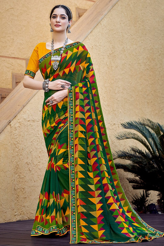 green georgette saree