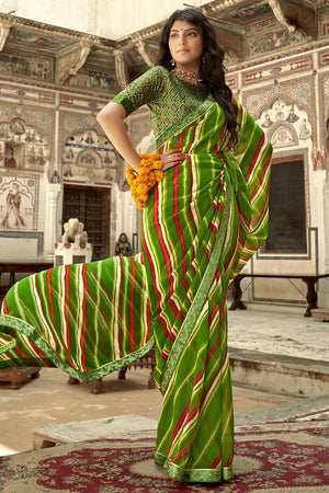 green georgette saree