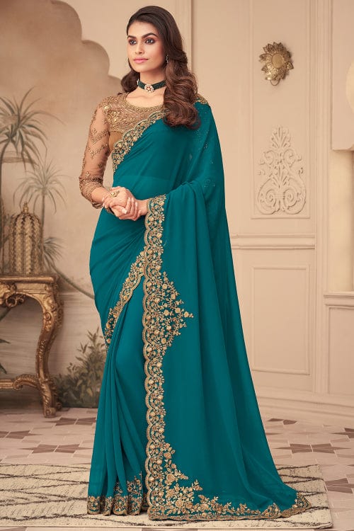 blue georgette saree