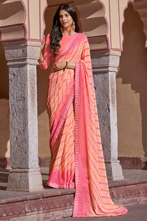 French Pink Georgette Saree