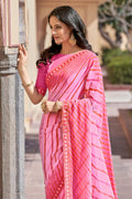 pink saree, georgette saree
