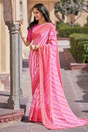 French Rose Pink Georgette Saree