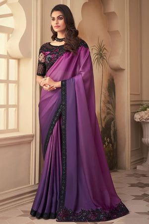 French Violet Georgette Saree
