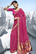Fuscha Pink Printed Georgette Saree