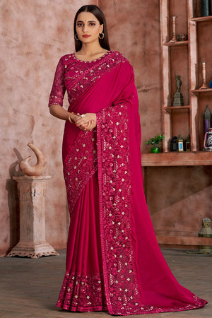 Fuschia Pink Georgette Saree
